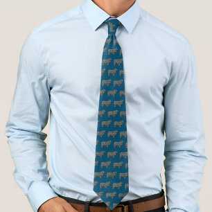 Collie Rough Dog Yellow & Black Grid Blue Tie