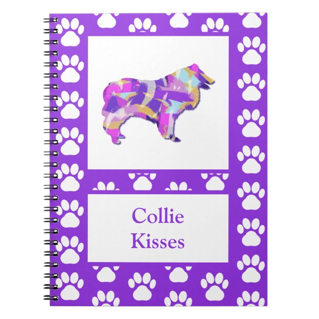 Collie Rough Kisses Dog Silhouette PurplePY&B Notebook (Front)