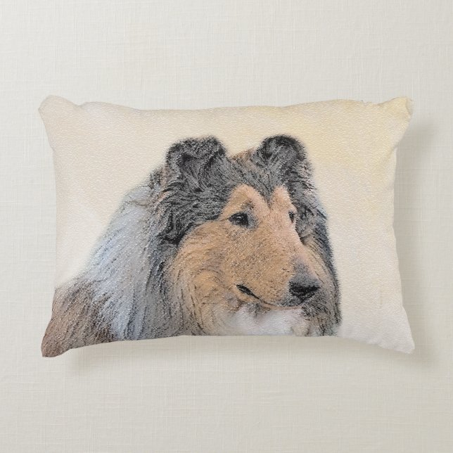 Collie (Rough) Painting - Cute Original Dog Art Accent Pillow (Front)