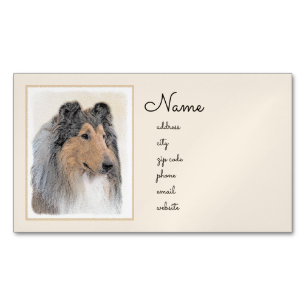 Collie (Rough) Painting - Cute Original Dog Art Business Card Magnet