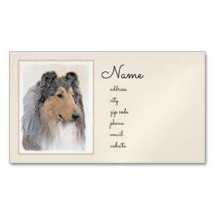 Collie (Rough) Painting - Cute Original Dog Art Business Card Magnet
