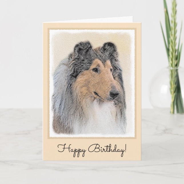 Collie (Rough) Painting - Cute Original Dog Art Card (Front)