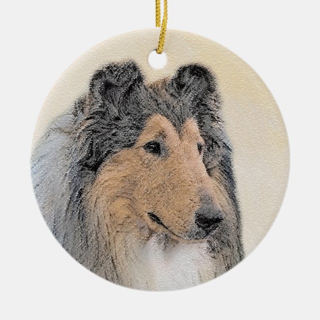 Collie (Rough) Painting - Cute Original Dog Art Ceramic Ornament (Front)