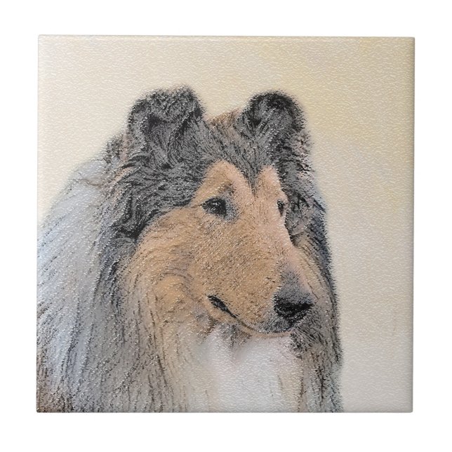 Collie (Rough) Painting - Cute Original Dog Art Ceramic Tile (Front)