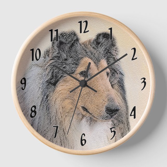 Collie (Rough) Painting - Cute Original Dog Art Clock (Front)