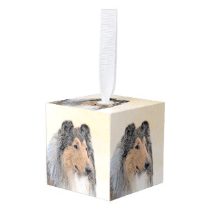 Collie (Rough) Painting - Cute Original Dog Art Cube Ornament