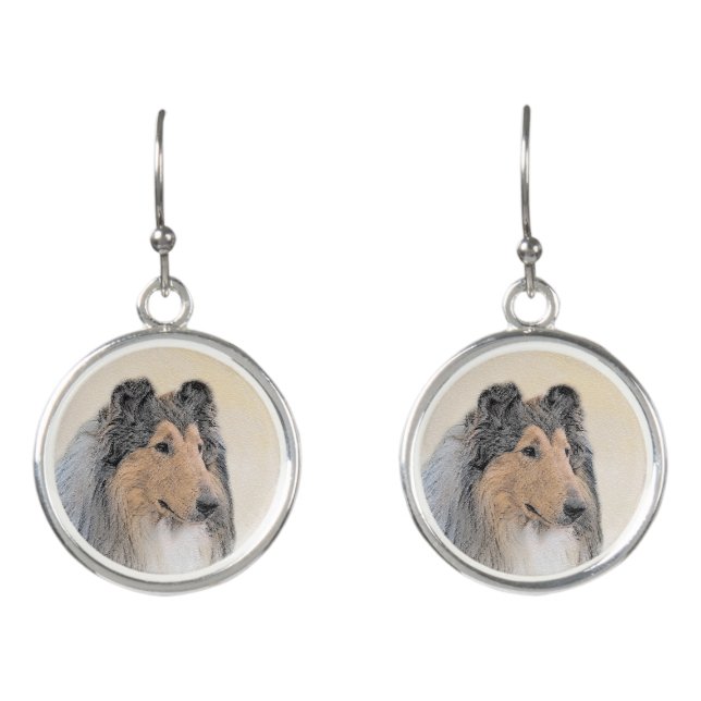 Collie (Rough) Painting - Cute Original Dog Art Earrings (Front)