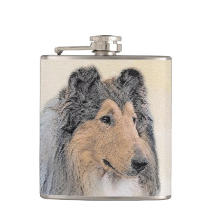 Collie (Rough) Painting - Cute Original Dog Art Flask