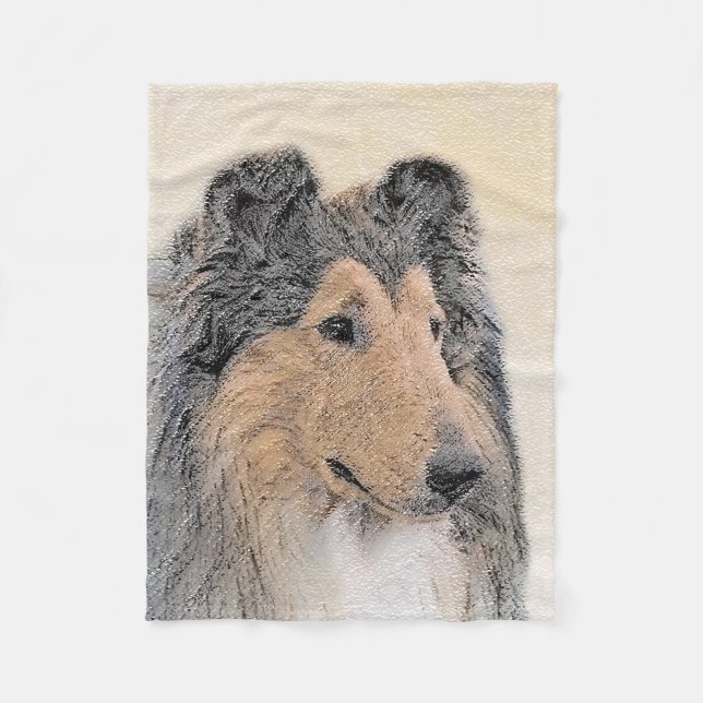 Collie (Rough) Painting - Cute Original Dog Art Fleece Blanket (Front)