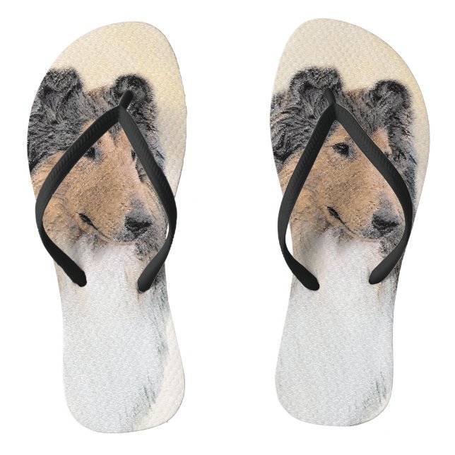 Collie (Rough) Painting - Cute Original Dog Art Flip Flops (Footbed)