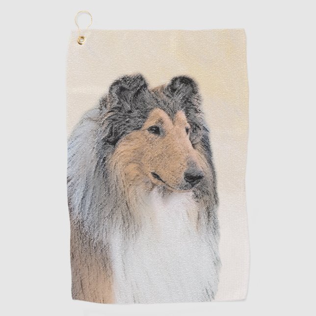 Collie (Rough) Painting - Cute Original Dog Art Golf Towel (Front)