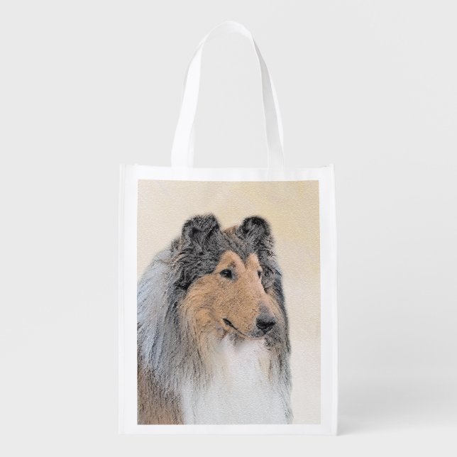 Collie (Rough) Painting - Cute Original Dog Art Grocery Bag (Front)