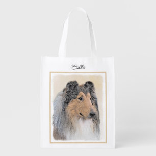 Collie (Rough) Painting - Cute Original Dog Art Grocery Bag