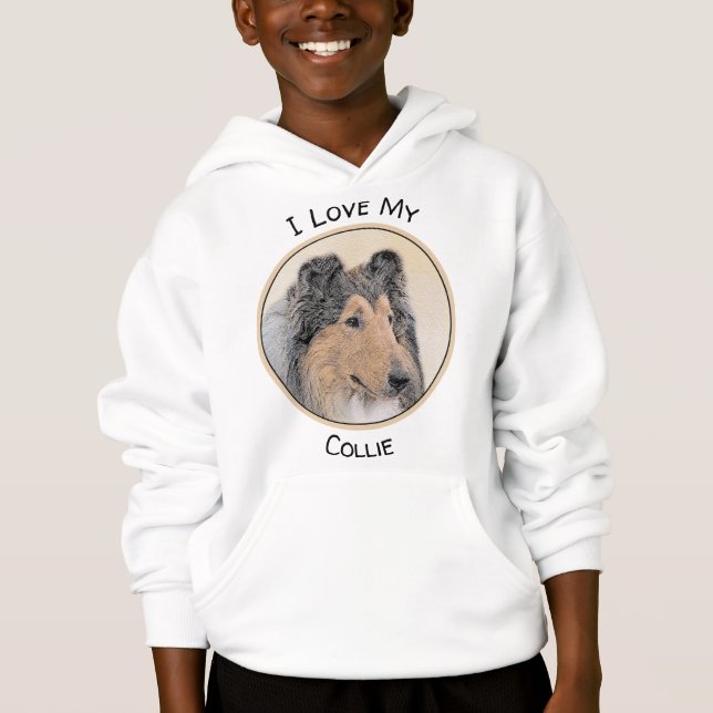 Collie (Rough) Painting - Cute Original Dog Art Hoodie (Front)