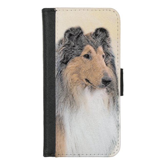 Collie (Rough) Painting - Cute Original Dog Art iPhone Wallet Case (Front)