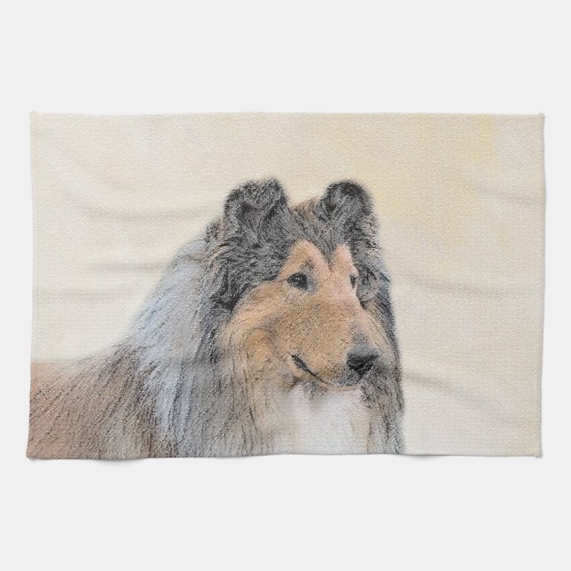 Collie (Rough) Painting - Cute Original Dog Art Kitchen Towel (Horizontal)