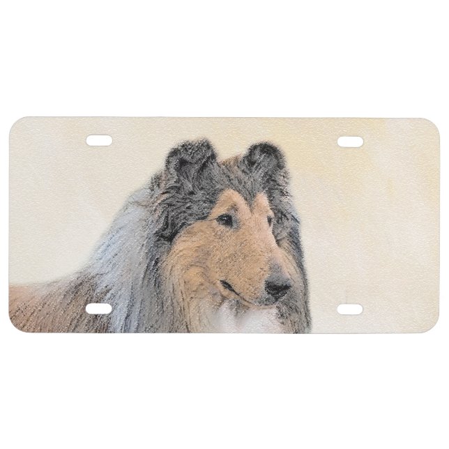 Collie (Rough) Painting - Cute Original Dog Art License Plate (Front)