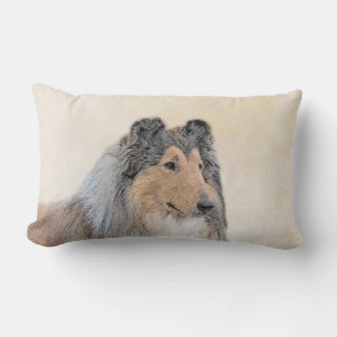 Collie (Rough) Painting - Cute Original Dog Art Lumbar Pillow