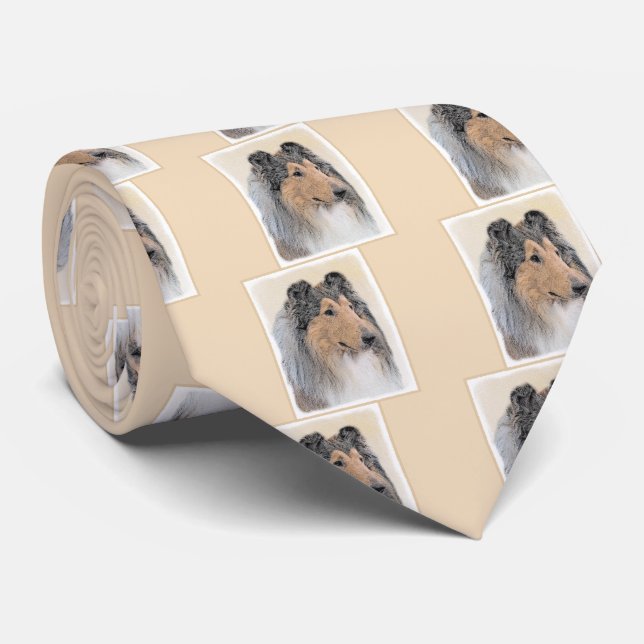 Collie (Rough) Painting - Cute Original Dog Art Neck Tie (Rolled)