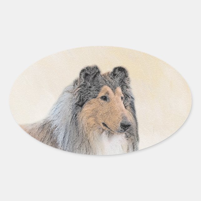 Collie (Rough) Painting - Cute Original Dog Art Oval Sticker (Front)