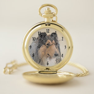 Collie (Rough) Painting - Cute Original Dog Art Pocket Watch