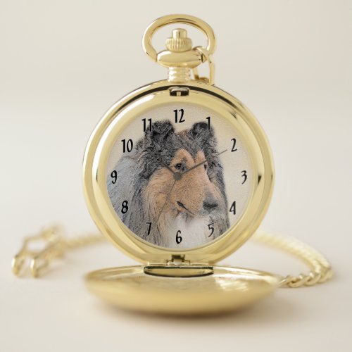 Collie Rough Painting _ Cute Original Dog Art Pocket Watch