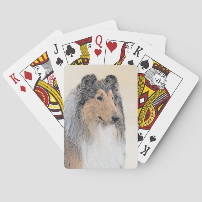 Collie (Rough) Painting - Cute Original Dog Art Poker Cards (Back)