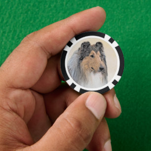 Collie (Rough) Painting - Cute Original Dog Art Poker Chips