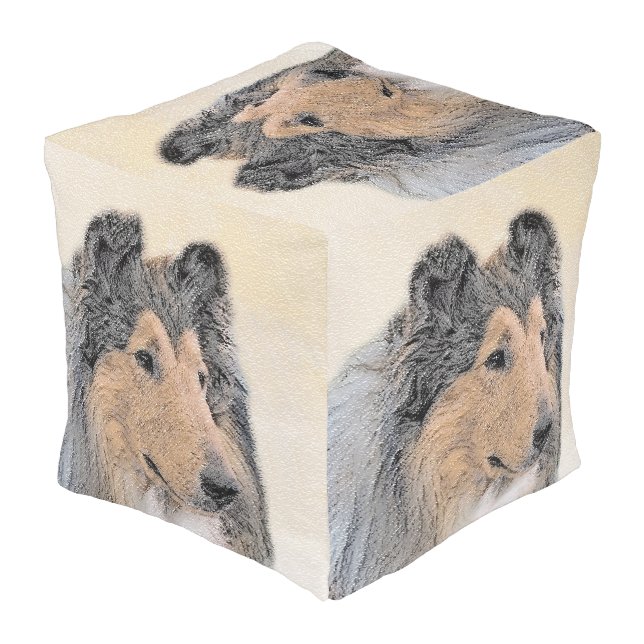 Collie (Rough) Painting - Cute Original Dog Art Pouf (Angled Back)