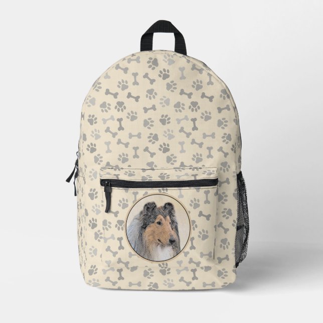Collie (Rough) Painting - Cute Original Dog Art Printed Backpack (Front)