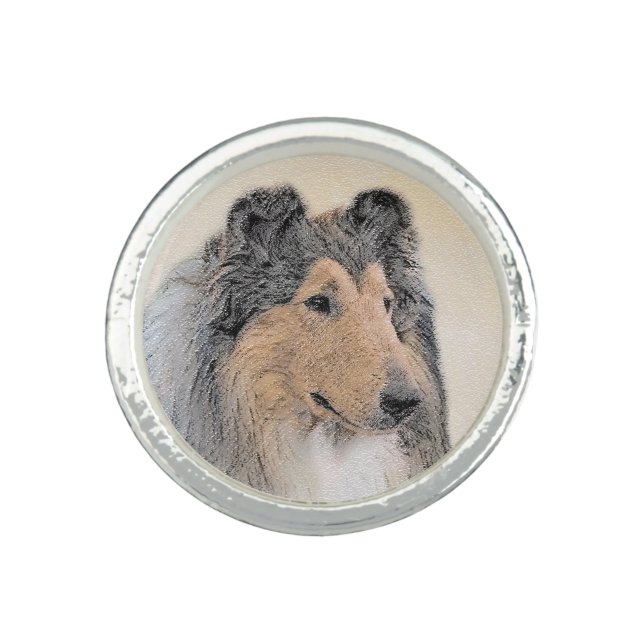 Collie (Rough) Painting - Cute Original Dog Art Ring (Front)