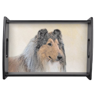 Collie (Rough) Painting - Cute Original Dog Art Serving Tray
