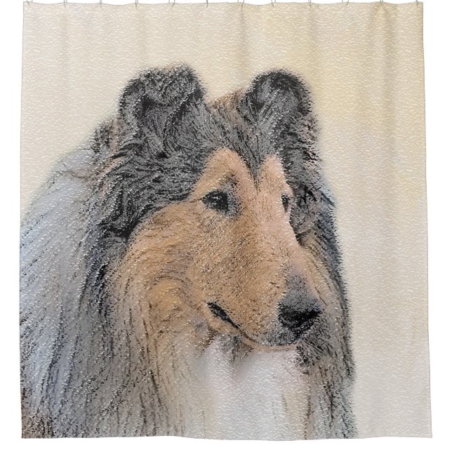 Collie (Rough) Painting - Cute Original Dog Art Shower Curtain (Front)