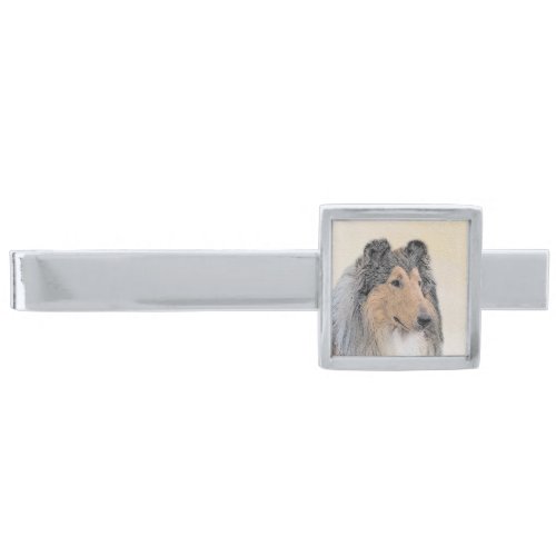 Collie Rough Painting _ Cute Original Dog Art Silver Finish Tie Bar