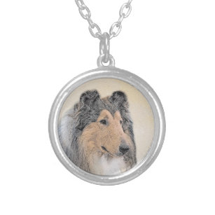 Collie (Rough) Painting - Cute Original Dog Art Silver Plated Necklace