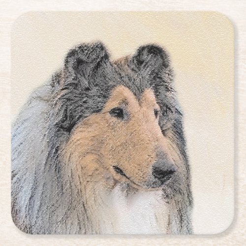 Collie Rough Painting _ Cute Original Dog Art Square Paper Coaster