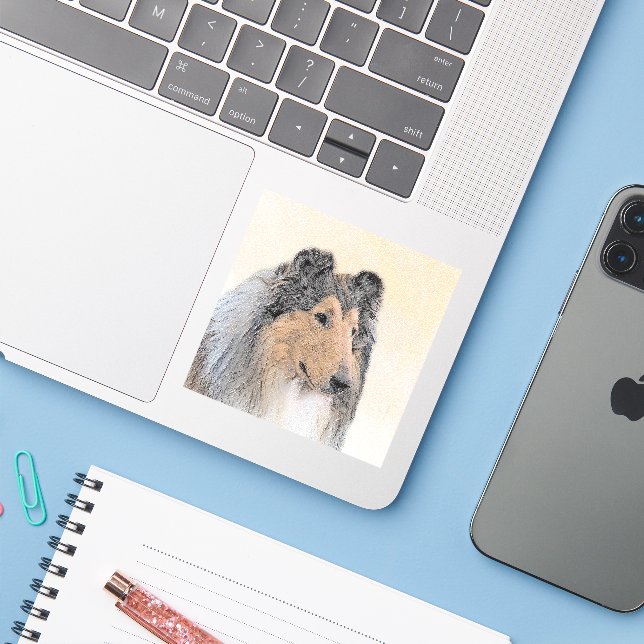 Collie (Rough) Painting - Cute Original Dog Art Sticker (Laptop w/ iPhone)