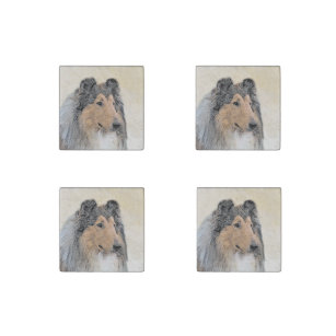 Collie (Rough) Painting - Cute Original Dog Art Stone Magnet