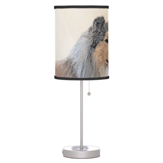 Collie (Rough) Painting - Cute Original Dog Art Table Lamp (Left)