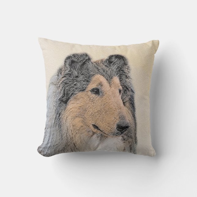 Collie (Rough) Painting - Cute Original Dog Art Throw Pillow (Front)