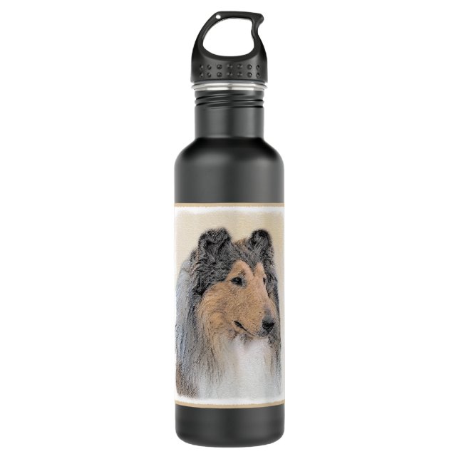 Collie (Rough) Painting - Cute Original Dog Art Water Bottle (Front)