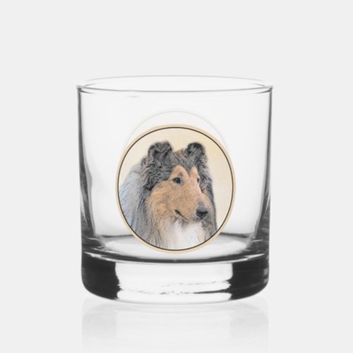 Collie Rough Painting _ Cute Original Dog Art Whiskey Glass