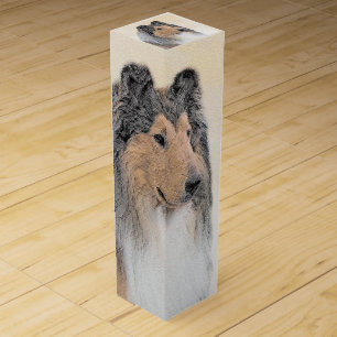 Collie (Rough) Painting - Cute Original Dog Art Wine Box