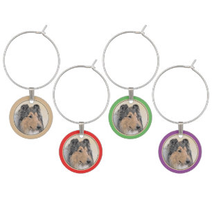 Collie (Rough) Painting - Cute Original Dog Art Wine Charm