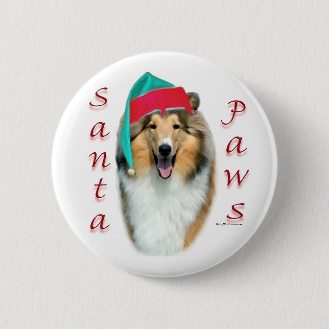Collie (rough) Santa Paws Button (Front)