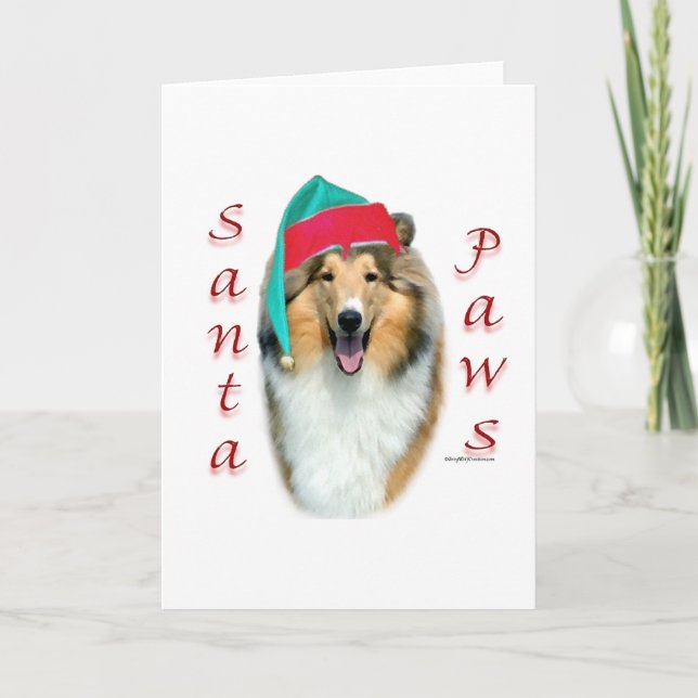 Collie (rough) Santa Paws Holiday Card (Front)