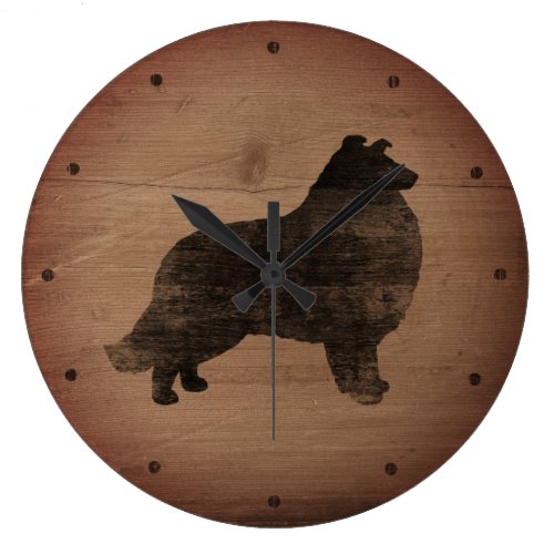 Collie Silhouette Rustic Style Large Clock