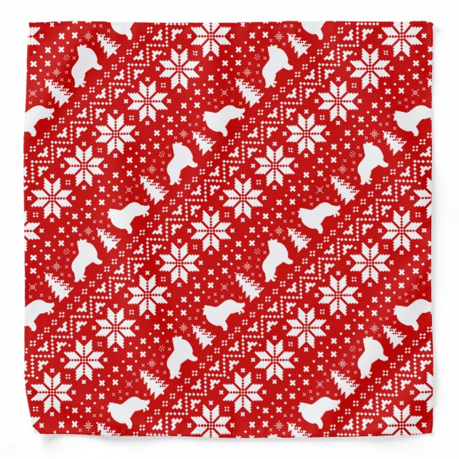 Collie Silhouettes Christmas Pattern Red Bandana (Front)