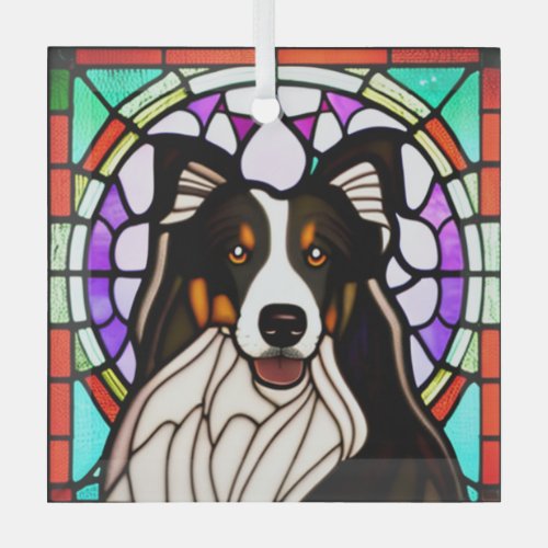 Collie Stained Glass  Glass Ornament