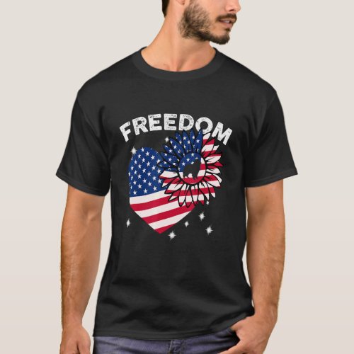 Collie Sunflower Heart American Flag Freedom T_Shirt
